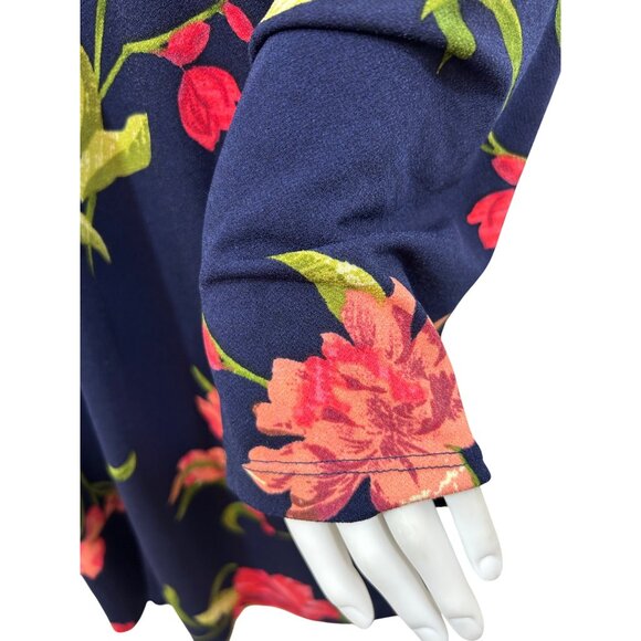 Susan Graver QVC Mini Dress 1XP Navy Floral V-Neck Button Down Slits Pockets - Picture 9 of 14